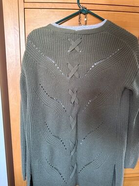 Olive Green Open-Front Knit Cardigan Sweater for Women